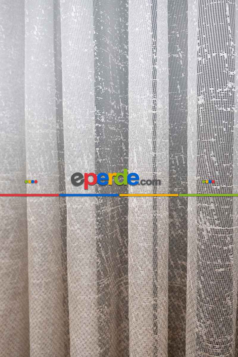 Mutfak Tül - Modern Bej Rengi Degrade Geçişli Tül - Örme Dantel Tül