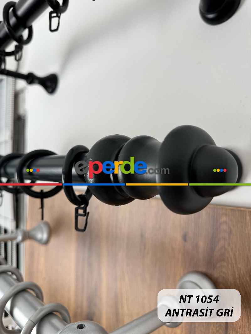 Antrasit Gri Raylı Veya Raysız Plastik Halkalı Rustik Perde Askısı