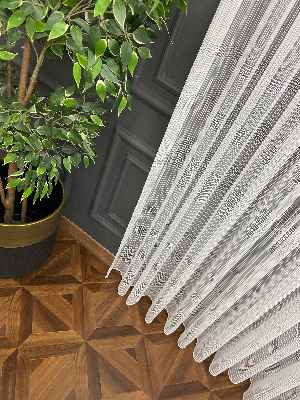 Mutfak - Zincir Çizgili Tül Perde Ekru Renk Kırık Beyaz- Ekru