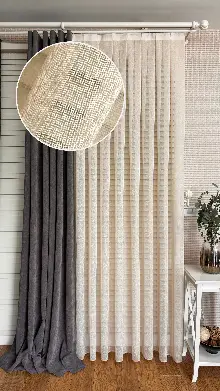 Bebek Odası Tül Perde - Krem Rengi Naturel Keten Düz Tül Perde - Premium Kalite Serisidir, Eteği Kurşunludur.