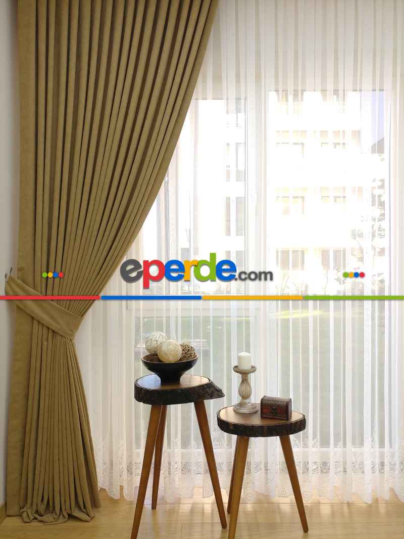 Bej Deve Tüyü - Düz Fon Perde ( Dökümlü Fon Perde)- Bej-kapiçino