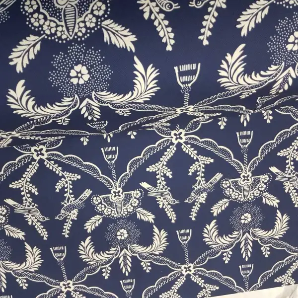 Lacivert Beyaz Kuş Desenli Fon Perde Evm716 Kumaşı Kalındır Duck Bezi Değildir- Lacivert-Beyaz