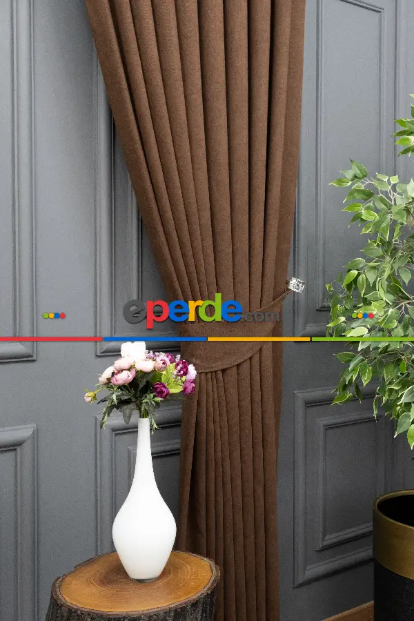 Salon - Sütlü Kahve Düz Fon Perde En  Dökümlü Fon Perde