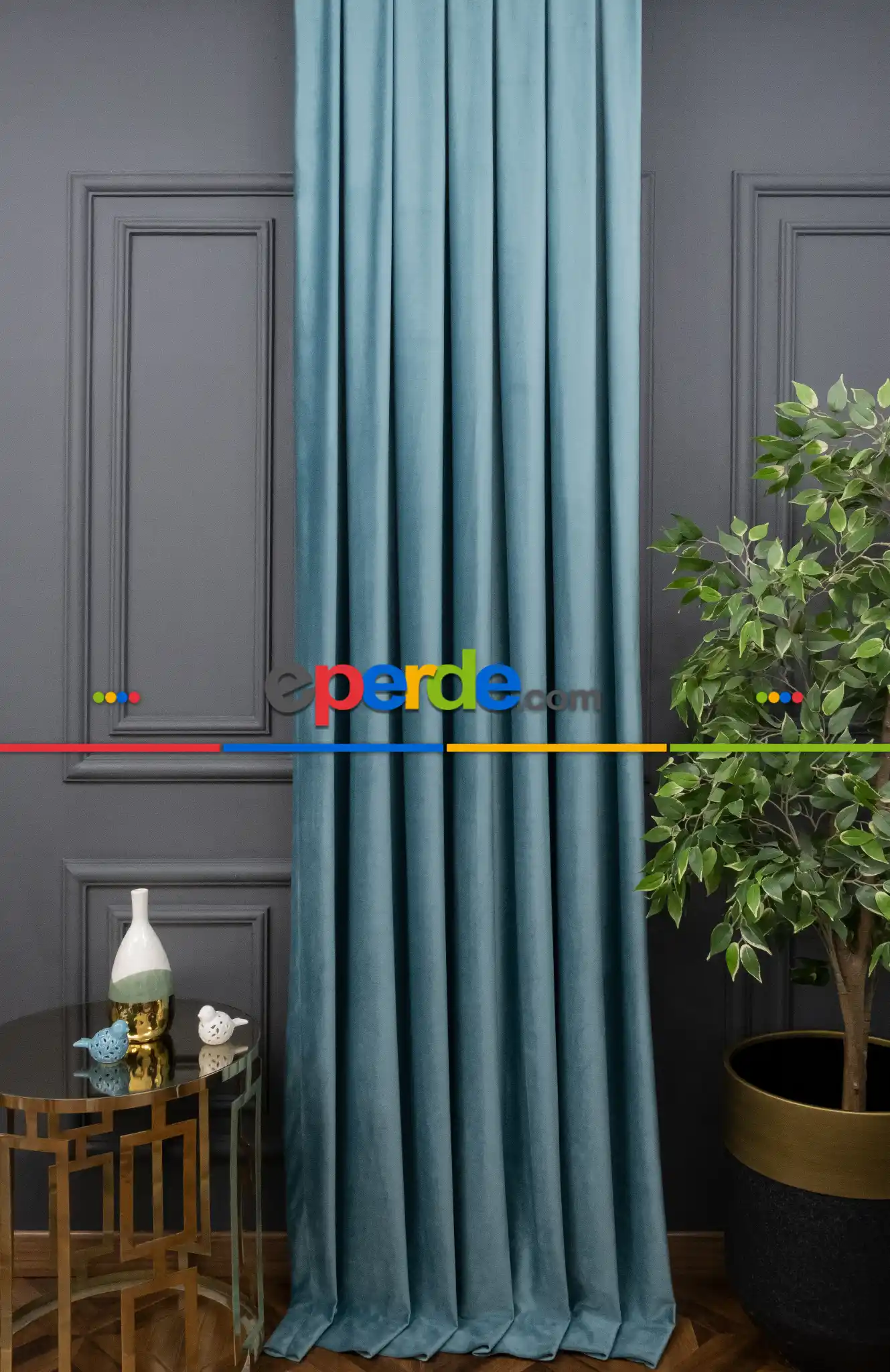 İthal Kadife Fon Perdelik Geniş Enli ( Turkuaz)