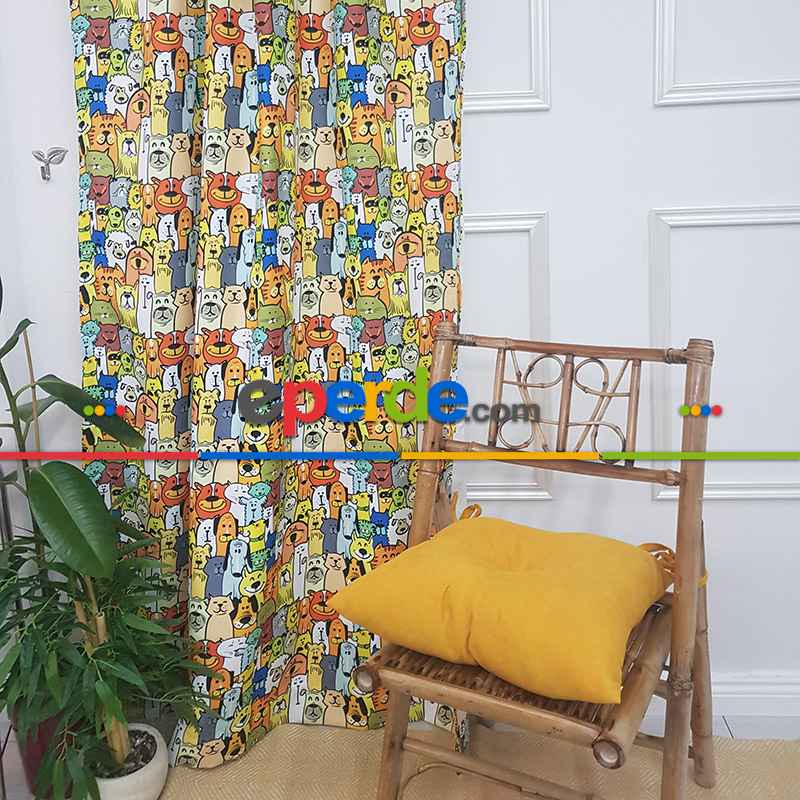 Çocuk Odası Fon - Sevimli Hayvanlar Fon Perde- Yeşil