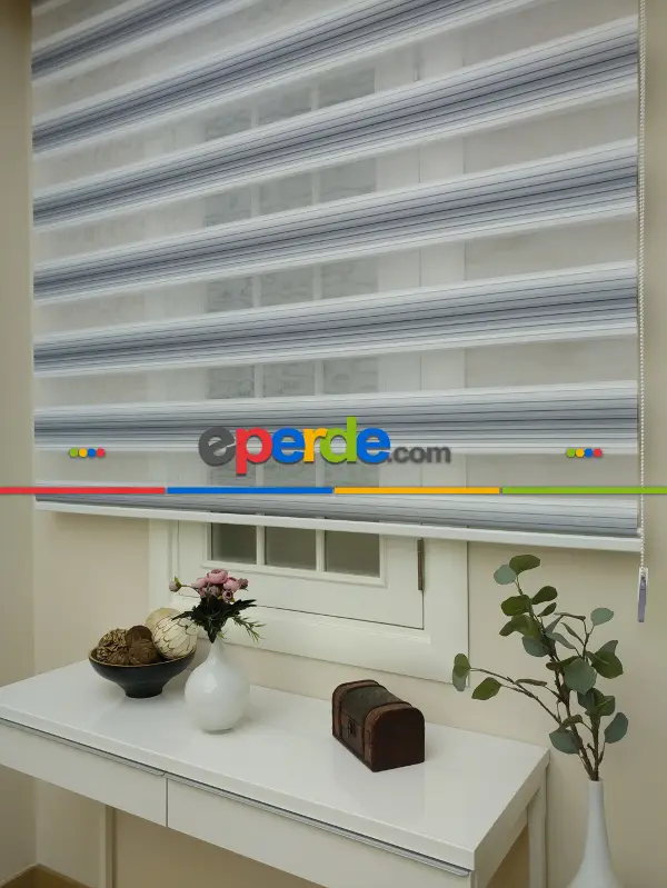 Salon Zebra - Zebra Perde - Degrade Renk Geçişli Pileli Zebra Perde- Gri Açık-Gri Koyu