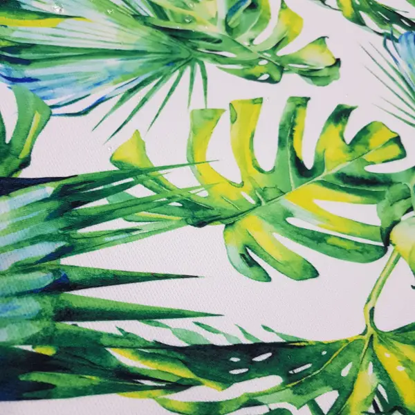 Tropikal Desenli Fon Perde Evm226 -t - Kumaşı Kalındır Duck Bezi Değildir.- Yeşil-Beyaz