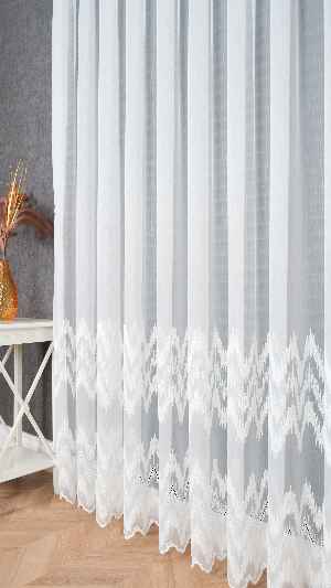 Taç Ekru Hafif Simli Nakışlı Tül Perde