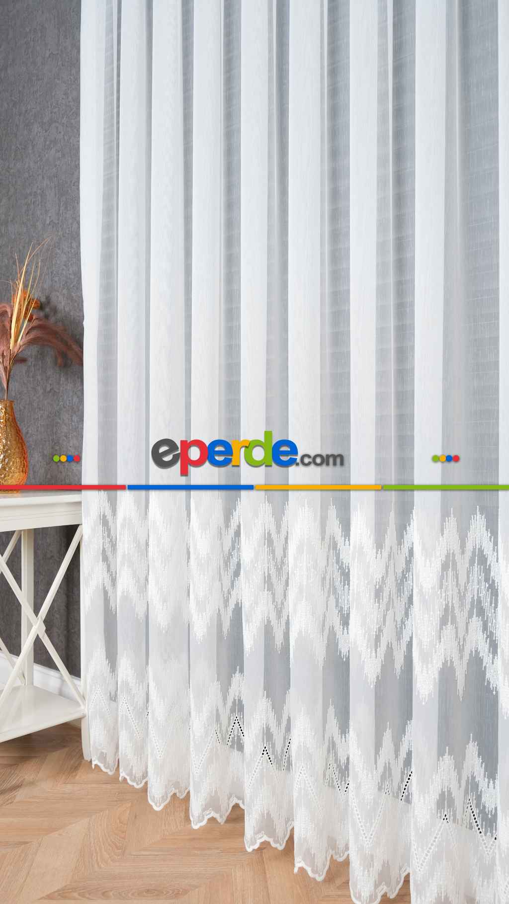 Taç Ekru Hafif Simli Nakışlı Tül Perde