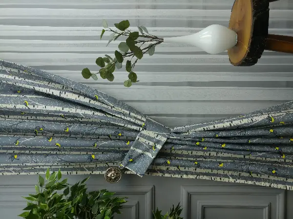 Kuş Ve Ağaç Desenli Fon Perde Evm1083 Kumaşı Kalındır Duck Bezi Değildir- Sarı-Beyaz