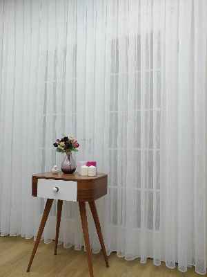 Oturma Odası - Ekru Şantuk Düz Tül Perde Ütü İstemez