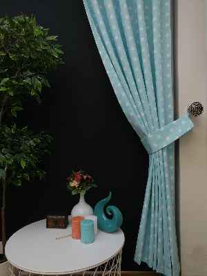 Açık Mavi-beyaz Yıldız Desenli Fon Perde ( Leke Tutmaz )- Mavi Açık