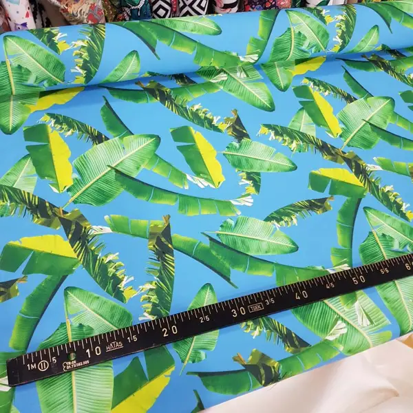 Tropikal Desenli Fon Perde Evm436 -t - Kumaşı Kalındır Duck Bezi Değildir.- Yeşil-Mavi