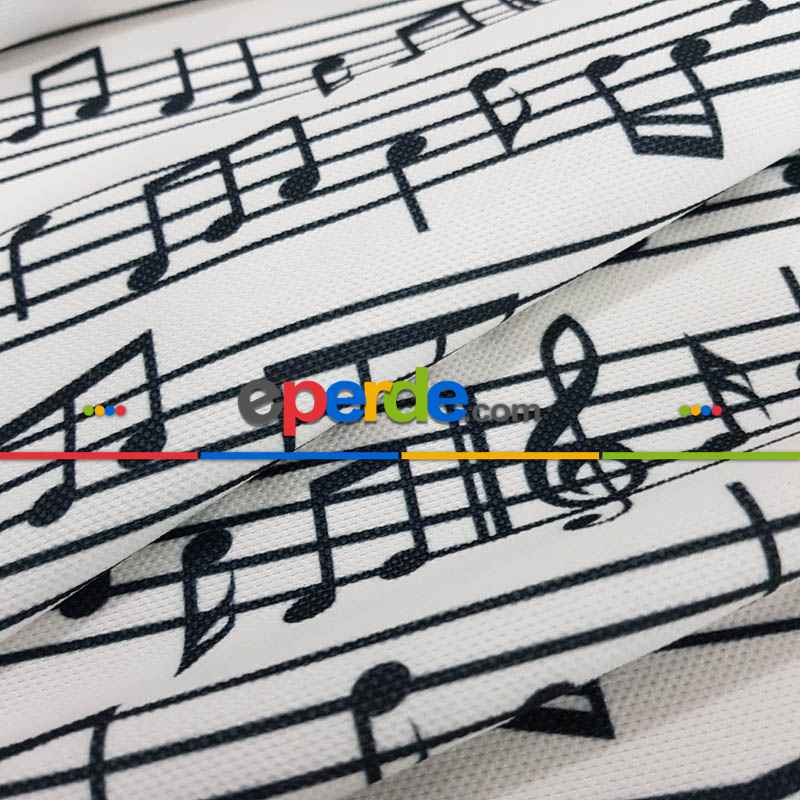 Nota Desenli Fon Perde Evm760 Kumaşı Kalındır Duck Bezi Değildir- Siyah-Beyaz