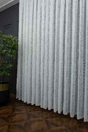 Salon Fransız Dantel Tül - Buzlu Zemin - Ütü İstemez- Ekru
