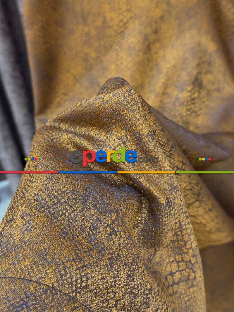 Oturma Odası - Gold Hardal Jakar Dokuma Desenli Fon Perde, Hafif Parlak Premium Kalite Seri