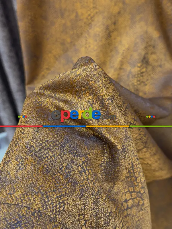 Yatak Odası - Gold Hardal Jakar Dokuma Desenli Fon Perde, Hafif Parlak Premium Kalite Seri