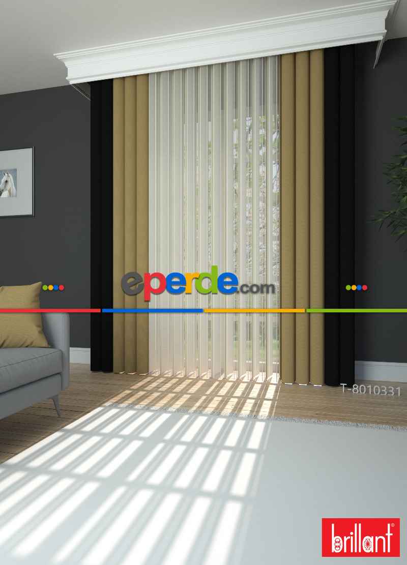 Brillant Akıllı Tül Siyah-altın Perde Tül Dikey Zebra Perde Düz 1. Kalite