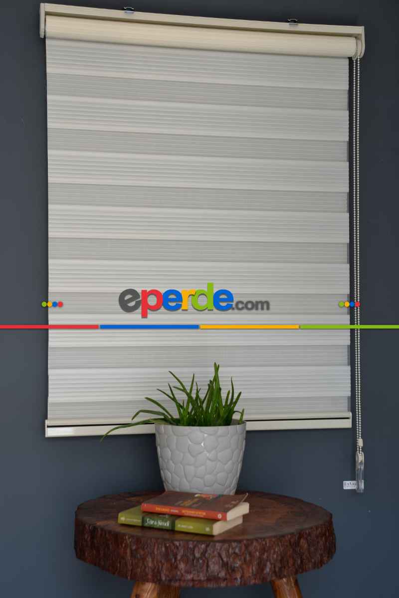 Mutfak - Halim Perdesan Dp-02 Ekru Renk Etekli Veya Eteksiz Dar Pliseli Zebra Stor Perde