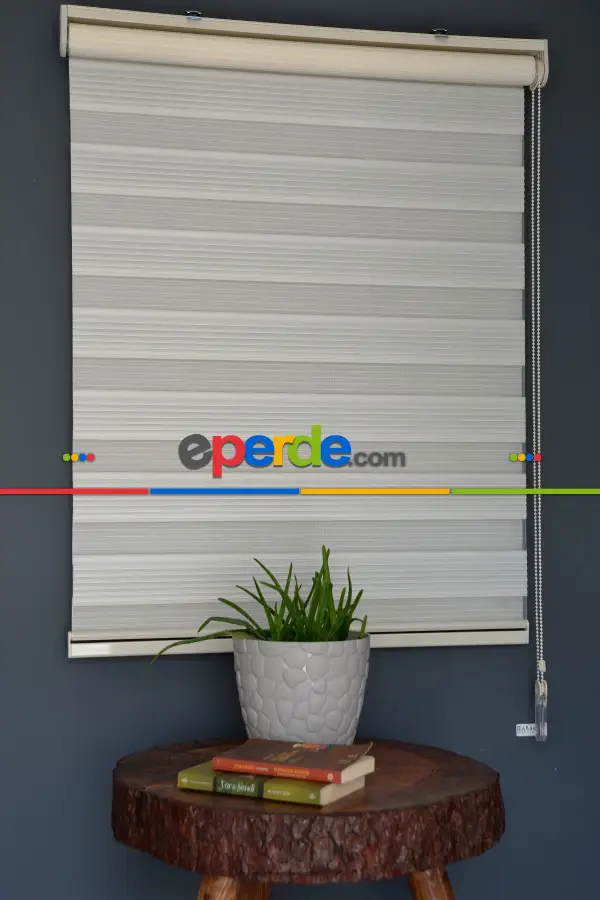 Halim Perdesan Dp-02 Ekru Renk Etekli Veya Eteksiz Dar Pliseli Zebra Stor Perde