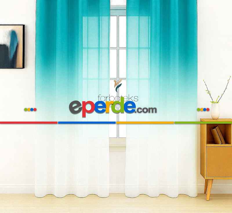 Yeşil Petrol Renk Geçişli Tül Perde