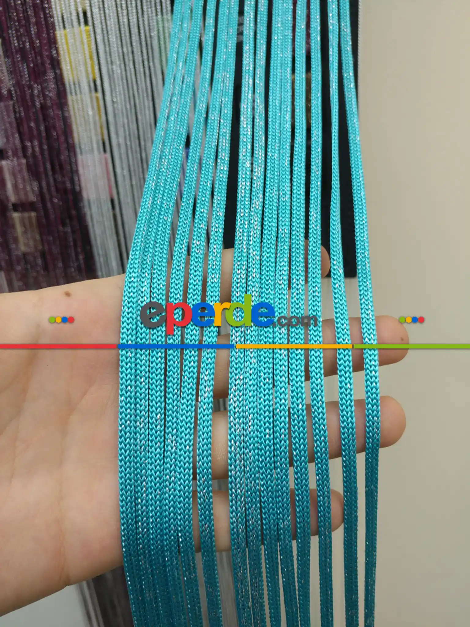 Turkuaz Jumbo Simli Zincir Serisi İp Perde- Turkuaz