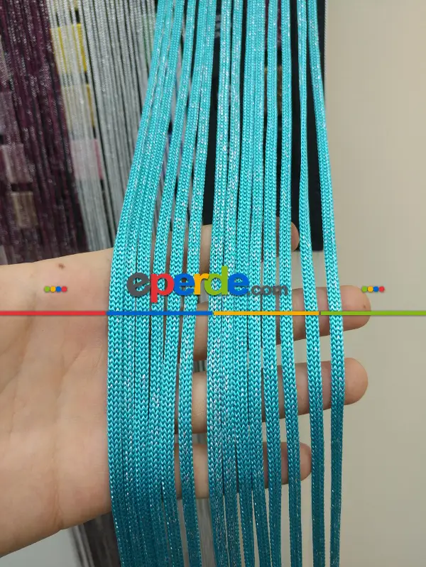 Turkuaz Jumbo Simli Zincir Serisi İp Perde- Turkuaz