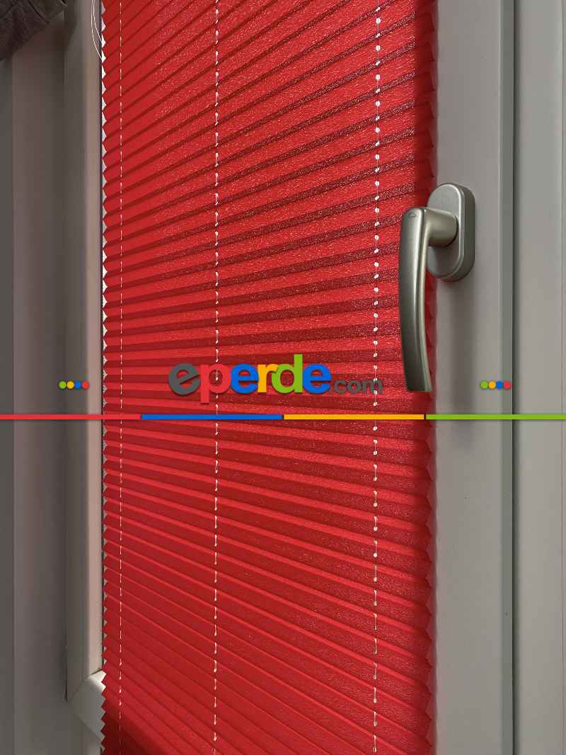 Mutfak - Plisel Perde, Kırmızı Diamond Seri Cam Balkon Perdesi 1. Kalite Matkapsız Montaj Yaylı Sistem