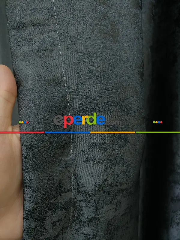 Antrasit Füme Renk Jakar Desenli Fon Perde- Antrasit