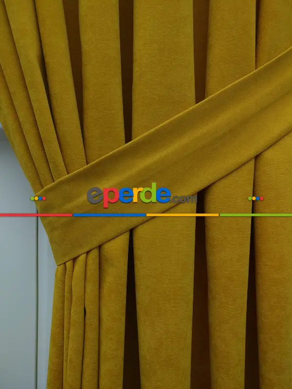 Hardal Sarısı Düz Fon Perde (280 Eninde)- Hardal Sarısı