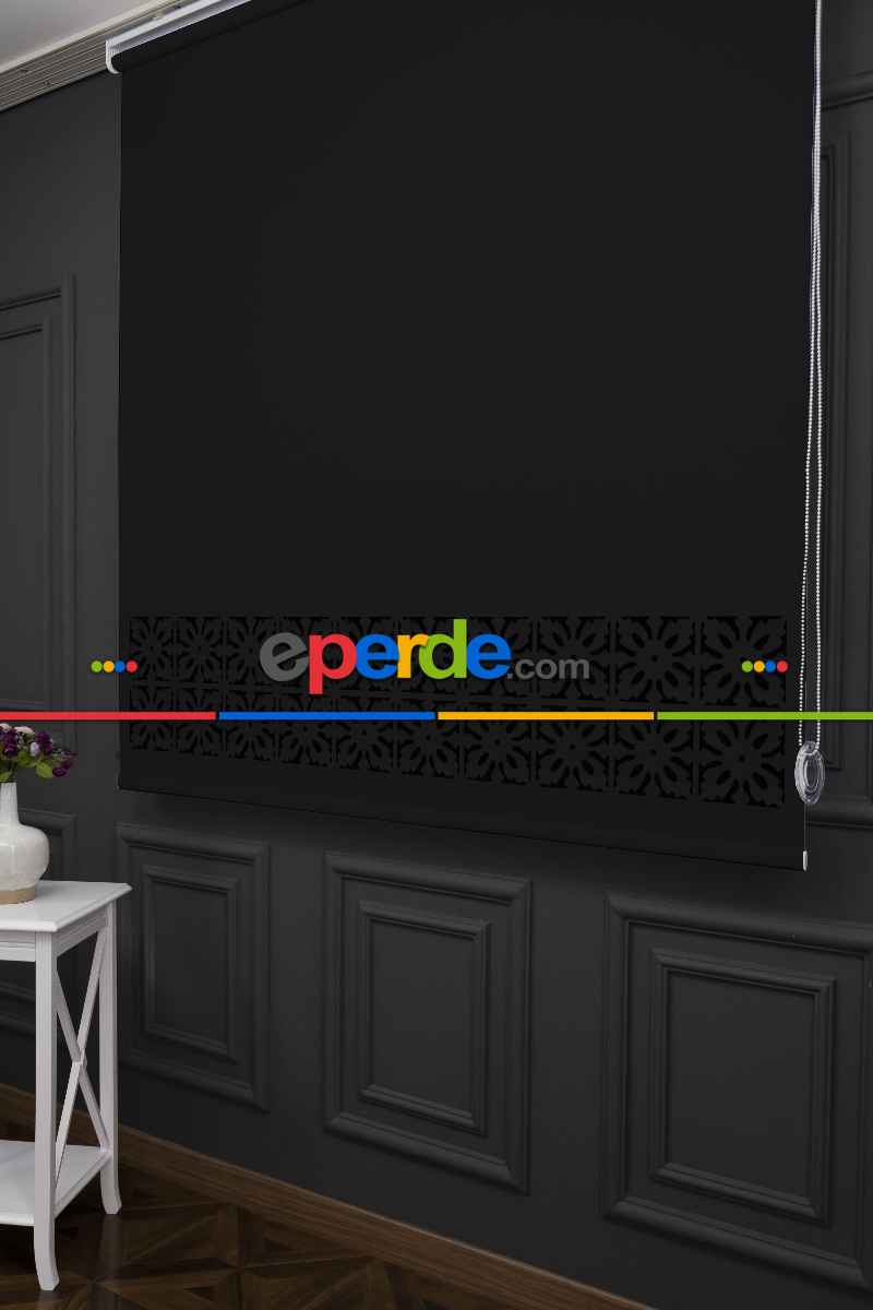 Siyah Renk Lazer Kesim Mat Stor Perde (ister Düz - İster Lazer Kesimli Satın Alın)