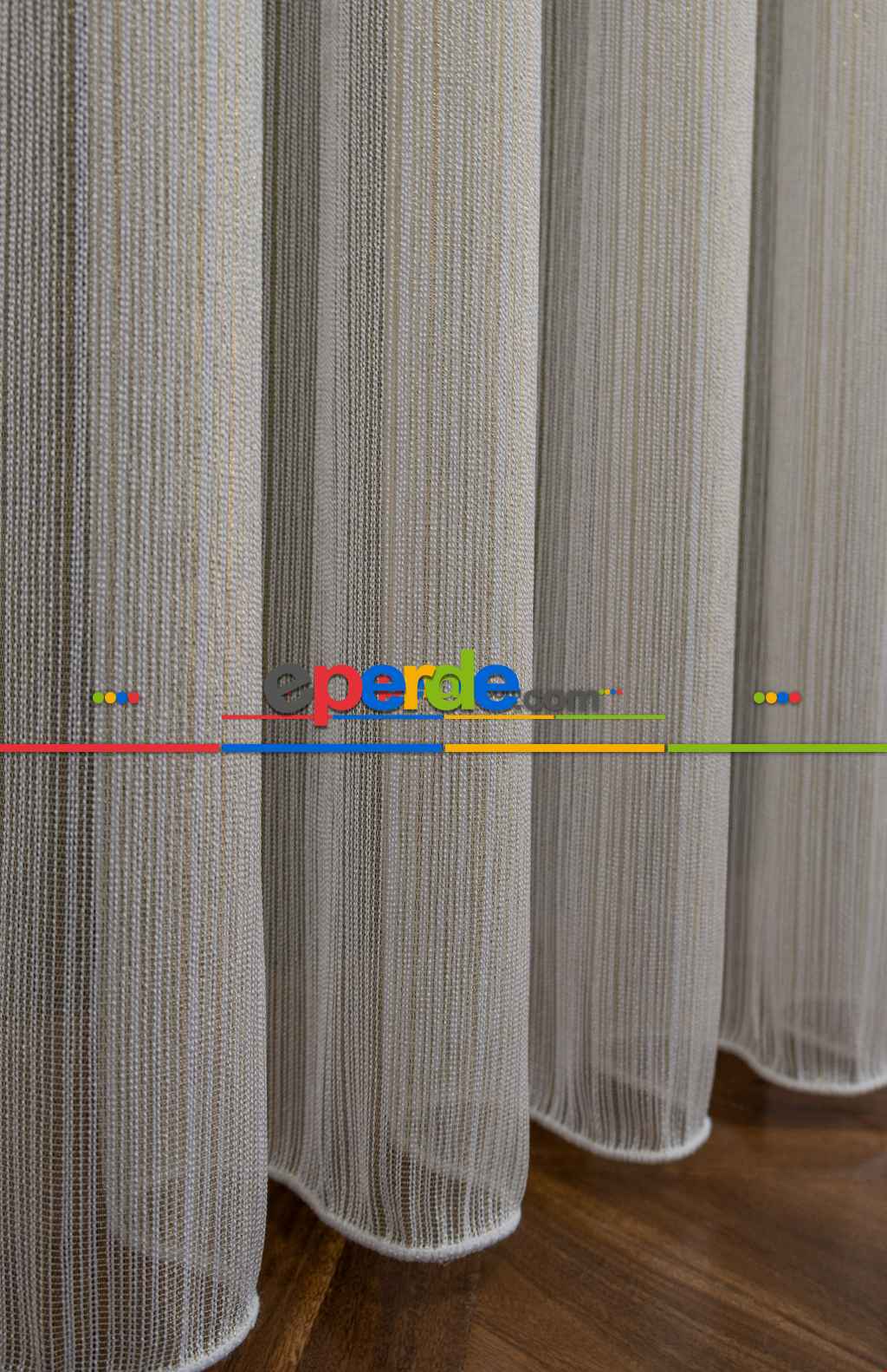 Hazır Ölçülü Çizgili Altın Gold Çelik Işıltılı Çizgili Tül Tasarım Perde