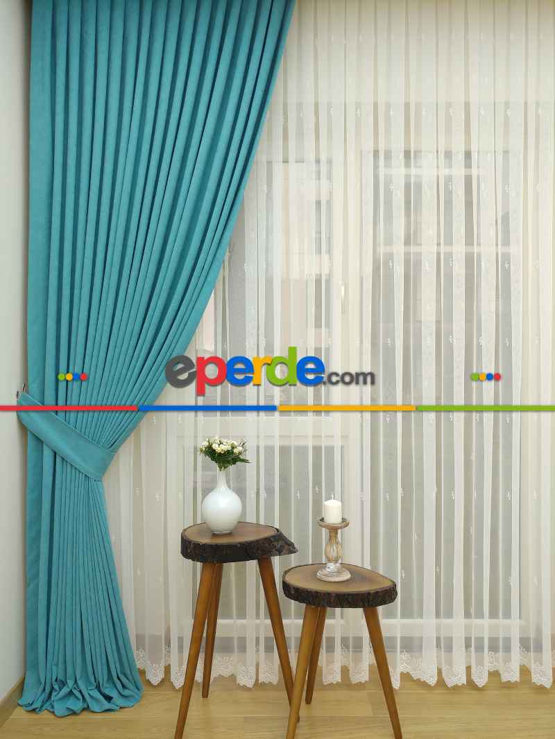 Açık Petrol Düz Fon Perde Dökümlü Birinci Kalite 300 Cm Geniş En Daha Hesaplı- Petrol Mavisi