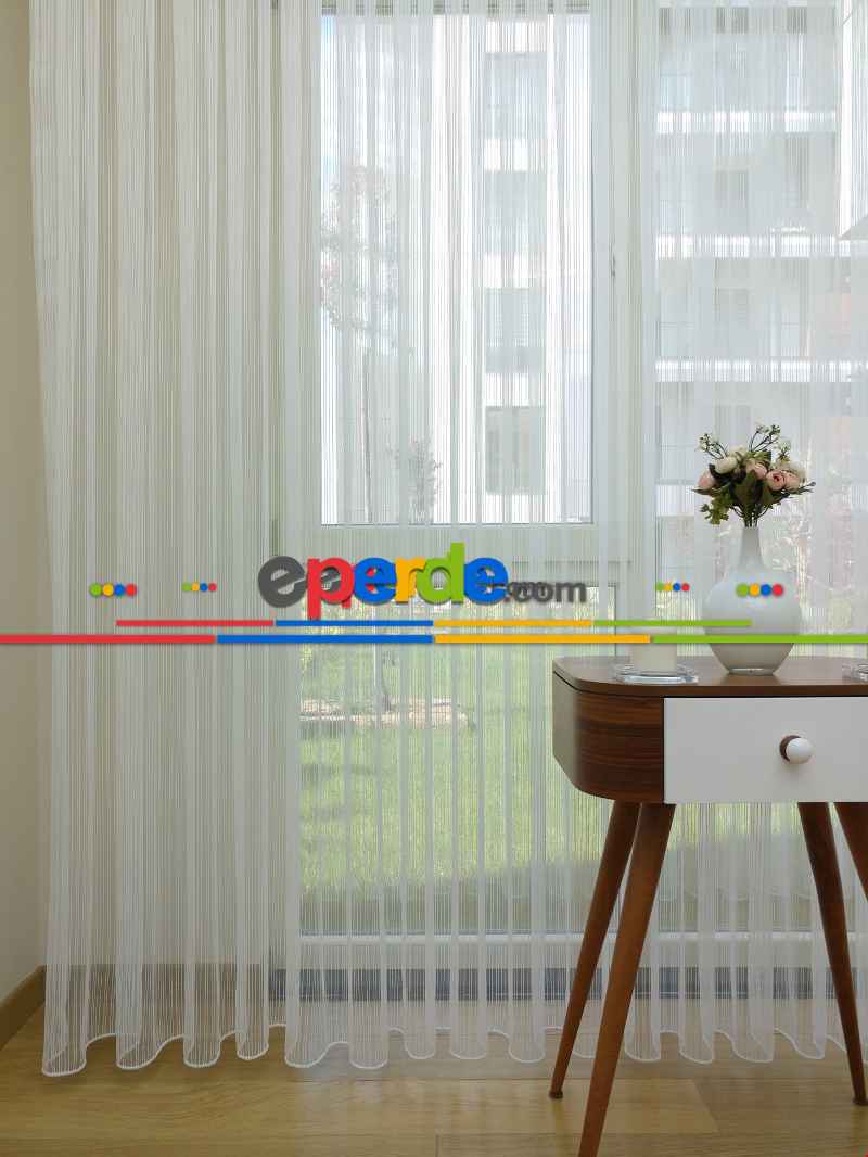 Yatak Odası - Ekru Zincir Desenli Düz Tül Perde !!!özel İndirimli Fiyat