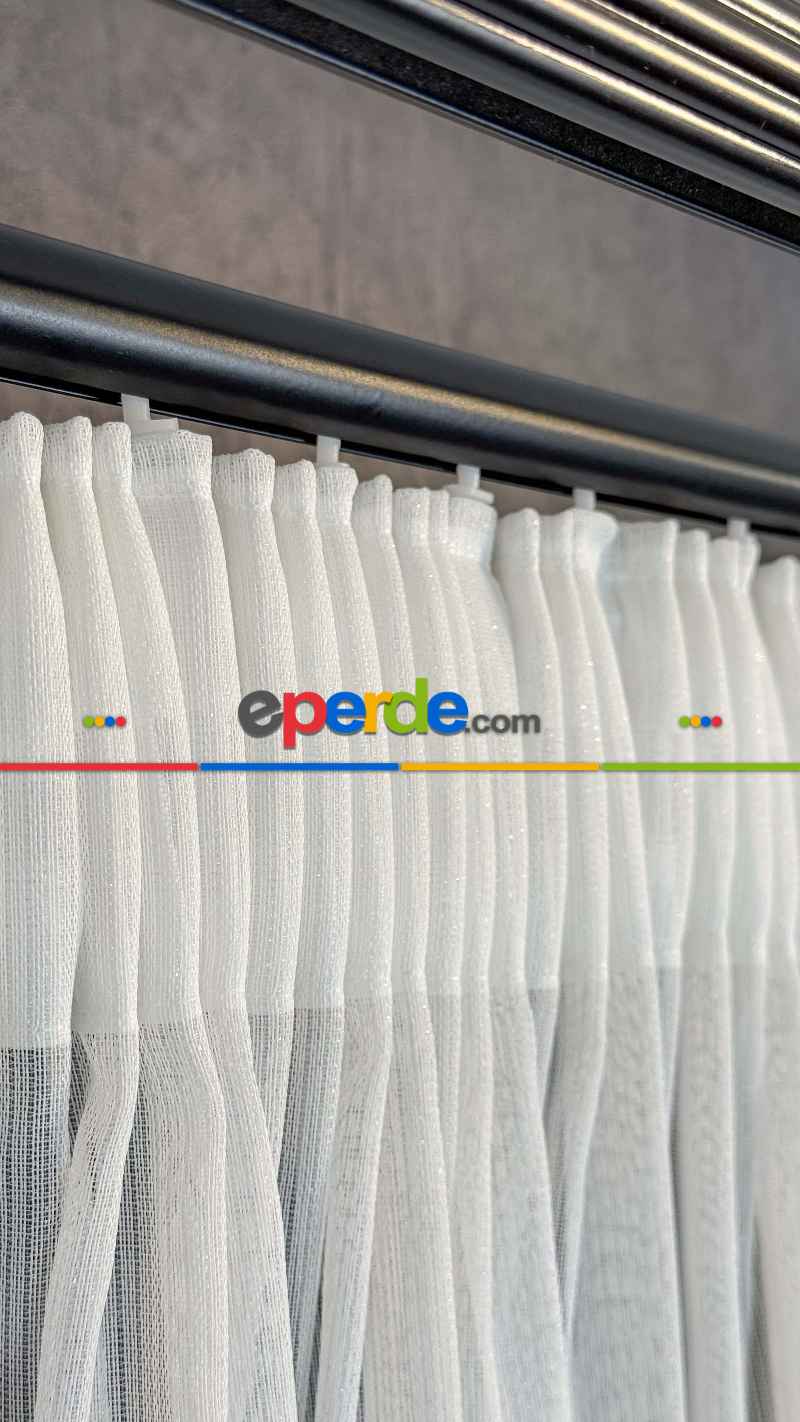 Yatak Odası - Brillant, Ekru, Işıltılı, Büzgülü Ekstraforlu, Tül Perde