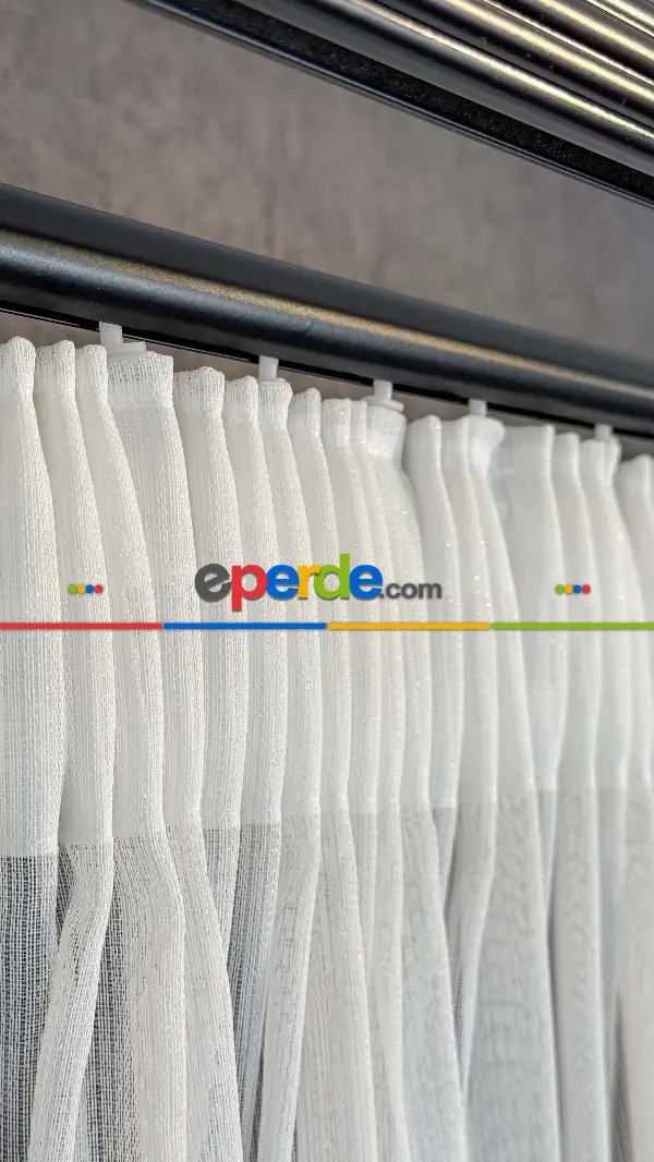 Brillant, Ekru, Işıltılı, Büzgülü Ekstraforlu, Tül Perde