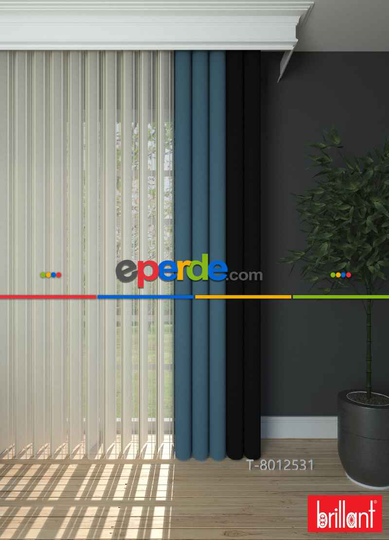 Brillant Akıllı Tül Siyah-açık Mavi Perde Tül Dikey Zebra Perde Düz 1. Kalite