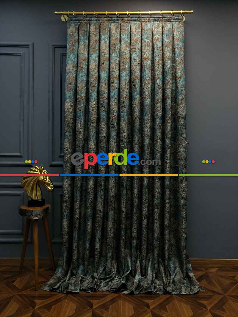 Salon Perdesi - Modern Desenli Jakarlı Fon Perde Yeni Seri 401- Gri-Füme-Antrasit