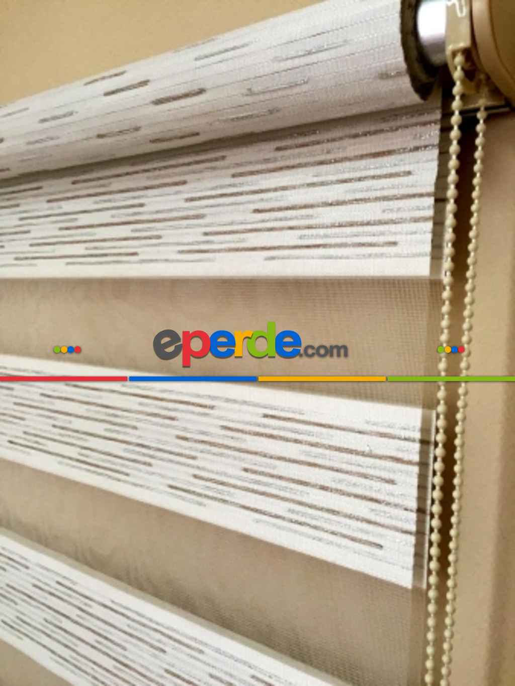 Kahverengi Lüks Zebra Perde- Ekru