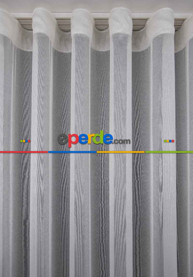 Gri Renk Monaliza Dökümlü Ütü İstemeyen Tül - İtinalı Dikiş Garantisi - Kurşunlu Tül - S Pile