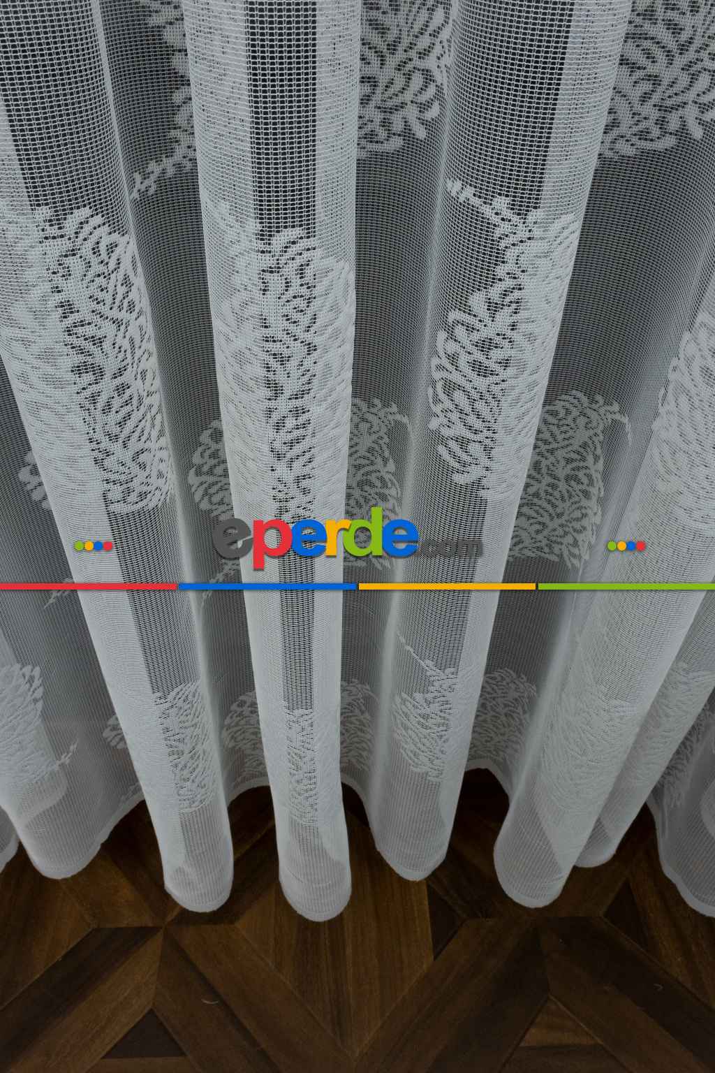 Fransız Dantel Tül Serpme Desenli - Ütü İstemez- Ekru