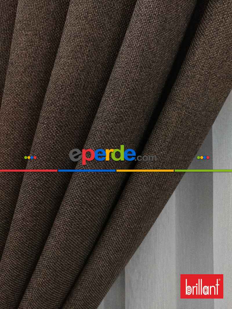 Brillant Keten Koyu Vizon Ceviz Renk Düz Fon Perde - Ceviz