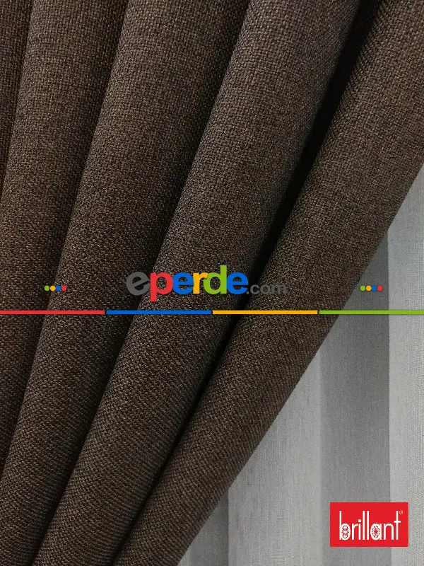 Yatak Odası - Brillant Keten Koyu Vizon Ceviz Renk Düz Fon Perde - Ceviz