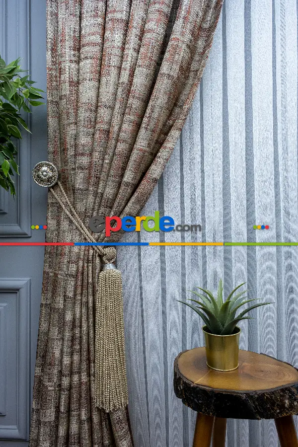 Patinedesenli Carmen Jakar Dokuma Fon Perde- Bej-kiremit Rengi