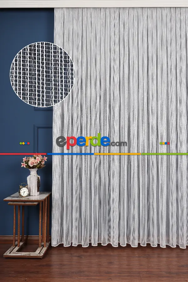 Salon Tül - Zümrüt Gümüş Simli Düz Tül Perde