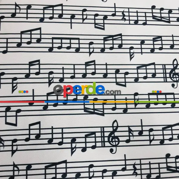 Genç Odası - Nota Desenli Fon Perde Evm760 Kumaşı Kalındır Duck Bezi Değildir- Siyah-Beyaz