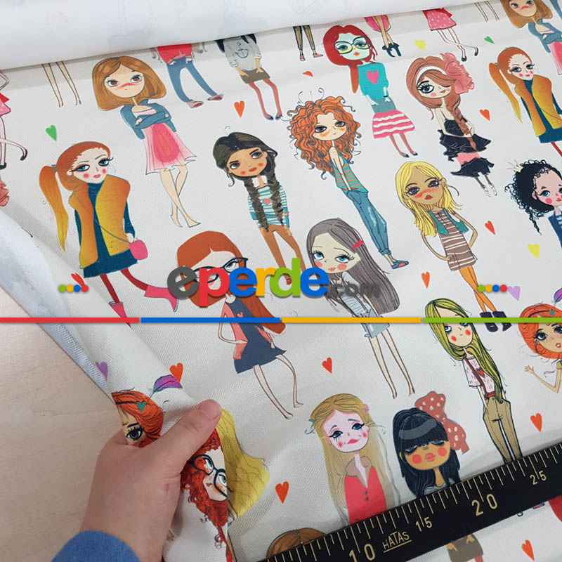 Popart Kız Desenli Fon Perde Evm1061 Kumaşı Kalındır Duck Bezi Değildir- Siyah-Beyaz-Pembe