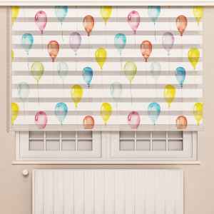 Balon Deseni Zebra Perde- Yeşil-mavi-sarı-beyaz