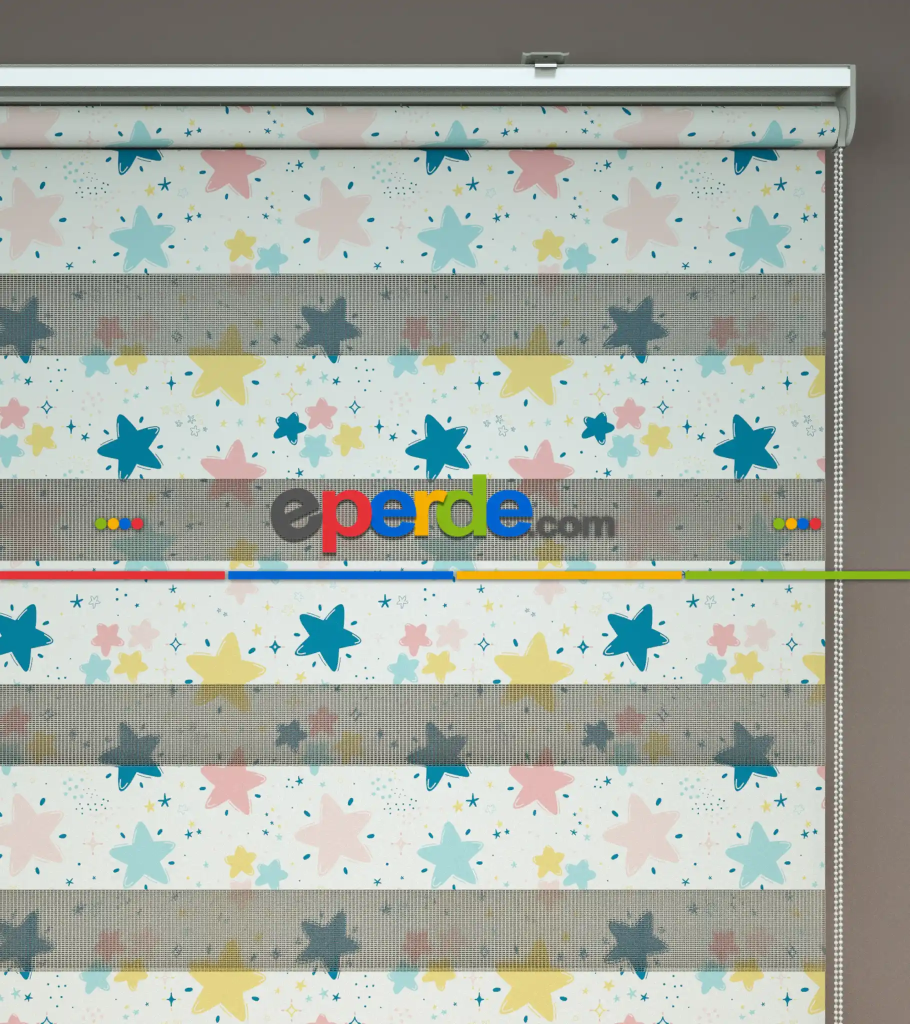 Yıldız Desenli Baskılı Zebra Perde- Çok Renkli