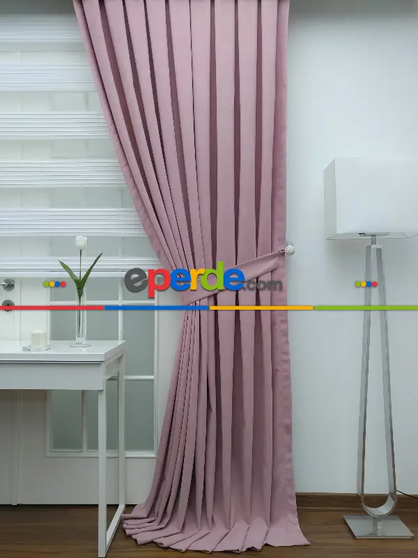 %25 İndirimli!!! Pudra Pembe Düz Fon Perde- Pudra